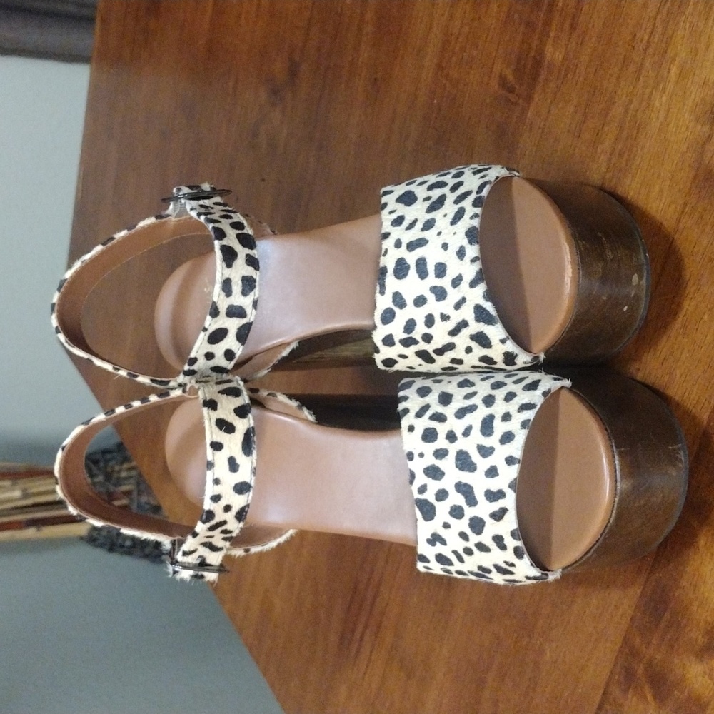 Cheetah print calf hair block platform heels